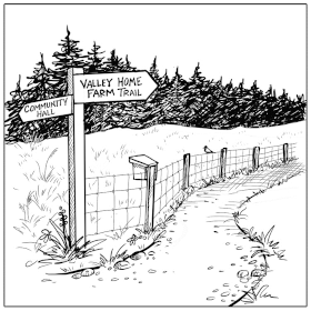 A view of the VHF Trail, drawn by Peter Paré.